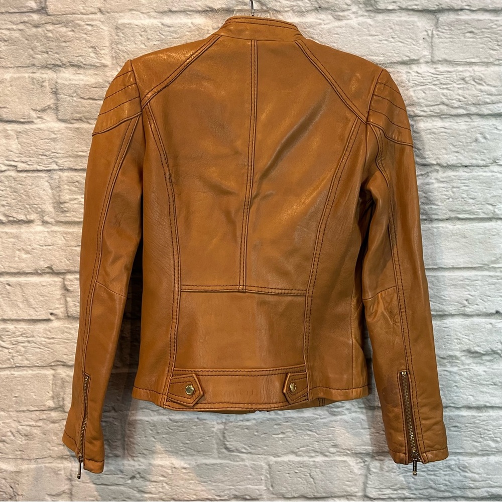 MICHAEL Michael Kors XS Brown Leather Short Moto Jacket -AS IS- - Picture 2 of 16